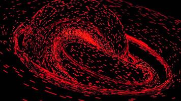 Glowing particles move in swirling whirlpool. Design. Cosmic whirlpool swirling into knot of glowing particles. Spiral quickly twists into black hole video
