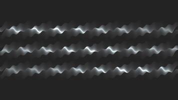 Animation with gray moving waves. Motion. Grey background with shiny moving waves. Gray waves of lines move on black background. Mirror grey waves video