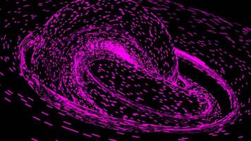 Glowing particles move in swirling whirlpool. Design. Cosmic whirlpool swirling into knot of glowing particles. Spiral quickly twists into black hole video