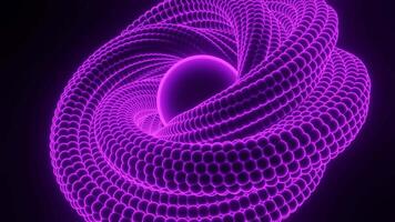 Abstract futuristic swirling neon spiral on a back background. Design. Twisted colorful figure transforming and rotating, seamless loop. video