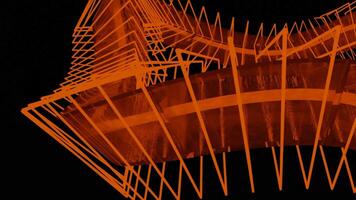 Bright orange abstraction. Design. Neon triangular rings move through the tube at high speed . video