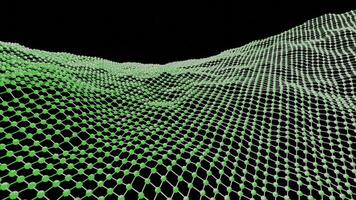 Mesh wavy surface moves on black background. Design. Virtual surface grid in cyberspace. Mesh surface with waves rotates in virtual space video