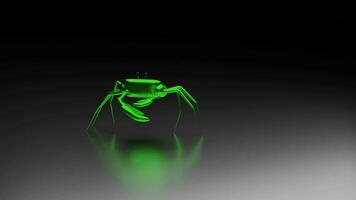 Cartoon glowing green crab moving isolated on a gray background with shadow. Design. Abstract schematic sea animal in motion. video