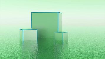 cubi di diverso dimensioni splendore con neon. design. virtuale 3d decorazione con raggiante cubi e superficie con riflessione. cubi splendore con neon Linee su isolato sfondo video