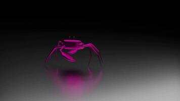 Crabe dans abstraction.design. une noir et gris Contexte sur lequel une rose et légèrement violet Crabe court et squats video