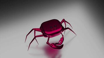 Cartoon glowing pink crab moving isolated on a gray background with shadow. Design. Abstract schematic sea animal in motion. video