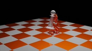 Chess in abstraction. Design. A game of white and orange pieces that rise and white breaks the opponent on the chessboard video