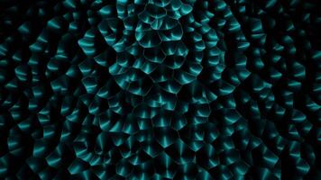 konvex roterande yta på en svart bakgrund, sömlös slinga. design. turkos bubbla former skapande spinning 3d textur. video