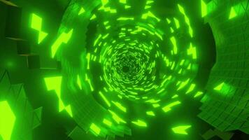 3D green Sci-Fi tech tunnel, loopable motion background. Design. Moving inside glowing endless scientific corridor. video