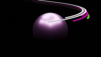 A ball in 3d format. Design. A ball next to which tricolor lines of pink green and white spin and twist like ribbons video