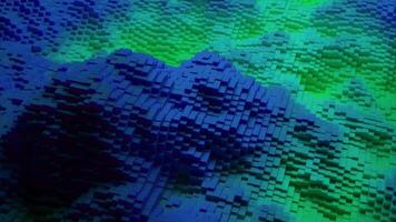 abstract deeltjes helling achtergrond in kabbelend beweging, naadloos lus. ontwerp. groen en blauw mozaïek- structuur golvend en transformeren, naadloos lus. video