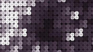 abstrakt bakgrund dividerat förbi smal svart rader in i små kvadrater med cirklar i de mitten av varje fyrkant. rörelse. blinkning skuggor av plattor över geometrisk mönster. video