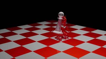 The movement of chess pieces on the board, chess game. Design. White and red board with a white pawn breaking a red one into small pieces. video