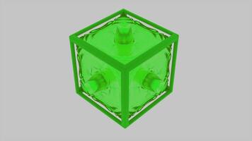 astratto verde cubo con liquido sostanza dentro nel movimento. design. 3d figura con fisso bordi e increspatura sostanza dentro isolato su un' bianca sfondo. video