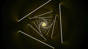 Colorful triangular energy tunnel on a black background, seamless loop. Design. Rotating narrow silhouettes of triangles. video
