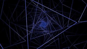 Triangles are twisted into geometric spiral. Design. Network of thin geometric lines in spiral. Spiral of geometric network video