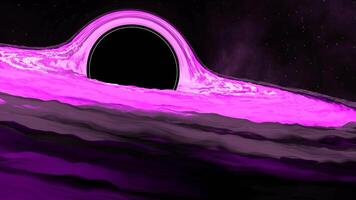 A massive black hole in space with surrounding stars being sucked in by gravitational pull. Design. Pink and black outer space black hole visualization. video