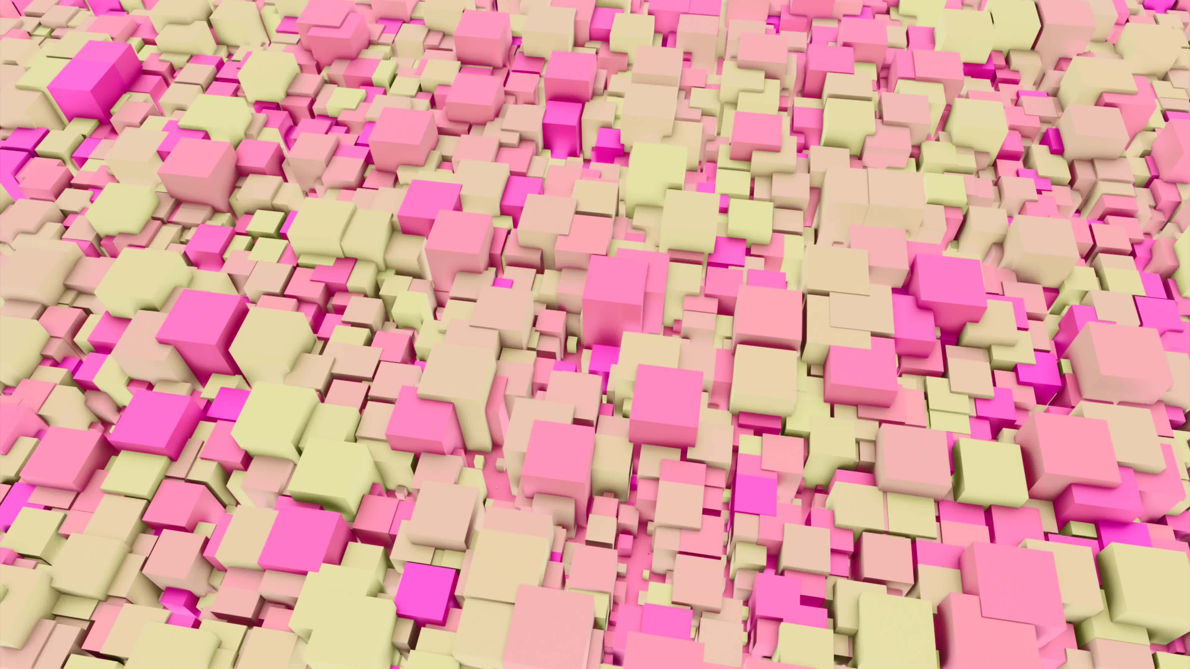 Abstract pulsating waves of soft pink and beige 3D rectangles. Design