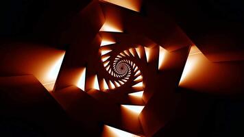 Schleifen symmetrisch abstrakt Bewegung von Dreiecke auf ein schwarz Hintergrund. Design. bunt Spiral- Erstellen ein Tunnel Wirkung, nahtlos Schleife. video