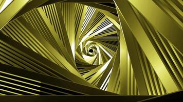triangel- spiral vriden korridor, geometrisk spinning bakgrund, sömlös slinga. rörelse. lysande stål roterande tunnel. video