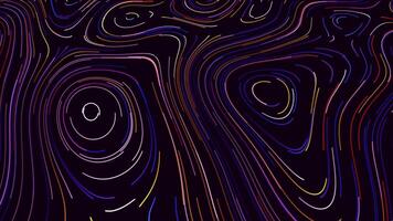 Beautiful retro pattern with neon curved lines. Motion. Neon lines move slowly creating curved pattern. Oval glowing lines on black background video