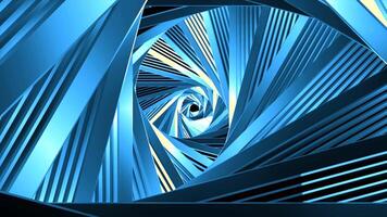 Triangular spiral twisted corridor, geometric spinning background, seamless loop. Motion. Glowing steel rotating tunnel. video