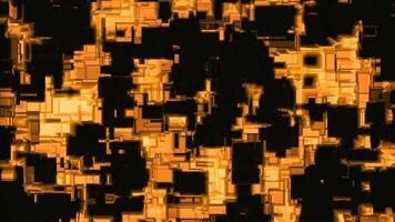 zwart achtergrondontwerp. een helder achtergrond met groen en oranje verlichte deeltjes dat flash Leuk vinden puzzels in beurt in abstractie. video