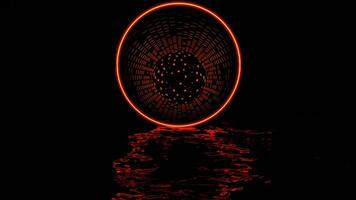 abstrato vermelho círculo com piscando estrelas dentro e água superfície com luz chamas, desatado laço. Projeto. surrealista abstração. video