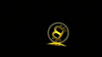 bitcoin cartello su nero sfondo. design. oro 3d bitcoin moneta rotoli su nero superficie. criptovaluta moneta è rotolamento nel spazio video