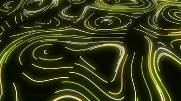 Animation of slow moving neon lines in pattern. Motion. Colorful neon lines slowly draw oval patterns. Oval patterns of moving luminous lines on black background video