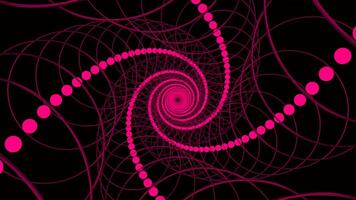 Hypnotic spiral with chain of twisting chain. Design. Rotating chains of roundels in spiral. Spiral with lines of circles and energy rings on black background video