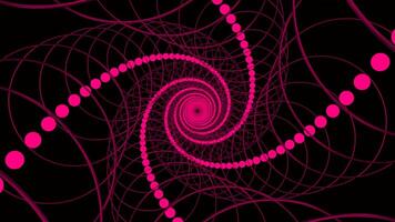 Hypnotic spiral with chain of twisting chain. Design. Rotating chains of roundels in spiral. Spiral with lines of circles and energy rings on black background video