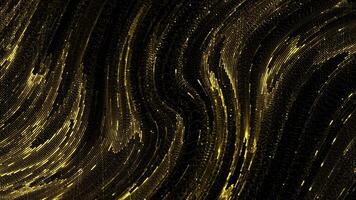 Liquid golden abstract background with flowing shining particles on a black background. Motion. Beautiful wavy texture with yellow shining dust. video