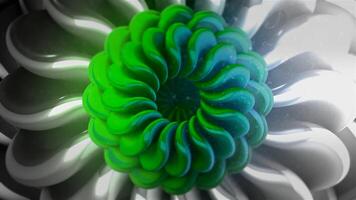 Psychedelic animation with floral pattern. Motion. 3D pattern of moving petals of abstract flower. Floral pattern with many changing petals video