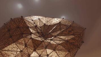 Live Triangular Grid. Design. Large inflating and moving shell with mesh. Moving 3d shell with triangular mesh video