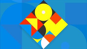 Colorful geometric design with moving figures. Motion. Bright moving figures in modern graphic design style. Retro style of geometric patterns of 80s video