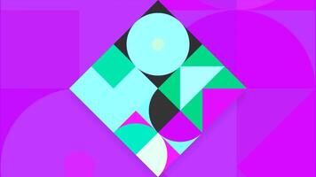 Colorful geometric design with moving figures. Motion. Bright moving figures in modern graphic design style. Retro style of geometric patterns of 80s video