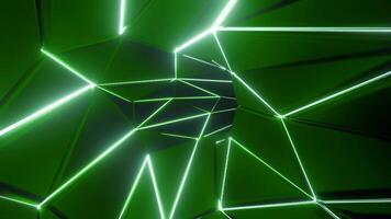 fliegend durch ein abstrakt bunt Tunnel von Neon- dreieckig Silhouetten, nahtlos Schleife. Design. Aussicht Innerhalb von ein Digital Biegen Rohr. video