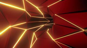 fliegend durch ein abstrakt bunt Tunnel von Neon- dreieckig Silhouetten, nahtlos Schleife. Design. Aussicht Innerhalb von ein Digital Biegen Rohr. video