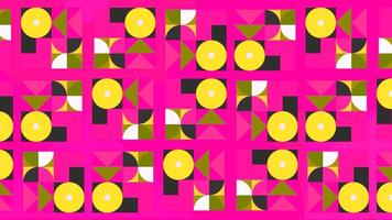 Colorful background with moving geometric shapes in kaleidoscope style. Motion. Bright colorful background with geometric patterns in retro style. Retro style of bright patterns of 80s video