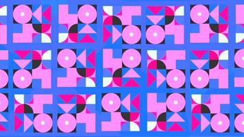 abstraktion på en blå bakgrund. rörelse. vit svart och rosa geometrisk former förändra till andra medan ändring de Färg. video