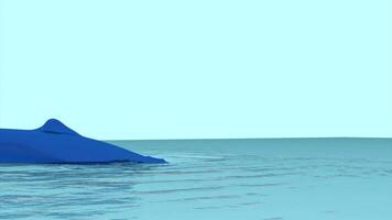 Modern animation art with a blue lonely whale swims in the ocean or sea. Design. Abstract sea creature diving and gliding out of water on blue horizon background. video