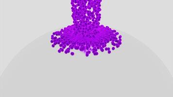 Background . Design. Small bright green and purple balls fall on the white surface and crumble flowing down video