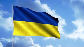 Abstract blue and yellow waving flag texture on cloudy sky background. Motion. Ukraine flag, concept of politics. video