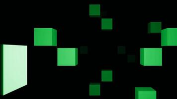 Black background.Design. Green squares in 3d format move in a chaotic manner in abstraction. video