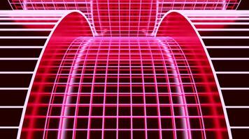 Moving cyber road with grid. Design. Virtual cyber track made of nylon mesh. Cyberpunk road in virtual space. Moving racing pots from cyber grid video