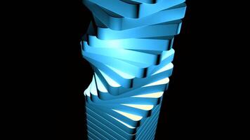 A column in abstraction .Design. The blue and yellow stick in three d turns and twists from the bottom to the top video