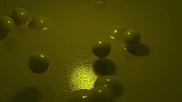 3d em loop animação com lindo pequeno esferas vôo acima a partir de líquido pintura e queda dentro. Projeto. pulando colorida bolas dentro líquido textura. video