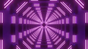 Centralized 3d tunnel of neon lines. Design. Space tunnel with neon lines. Movement along neon corridor of 3d cyberspace video