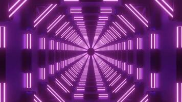 Centralized 3d tunnel of neon lines. Design. Space tunnel with neon lines. Movement along neon corridor of 3d cyberspace video